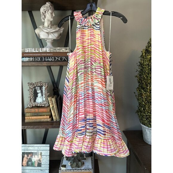 Amur Estfan Pleated Halter Dress Double Rainbow Womens Size 6 - Picture 4 of 9